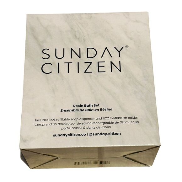 Sunday Citizen White Faux Marble Bath Set (Soap Dispenser and Cup) - Picture 5 of 14